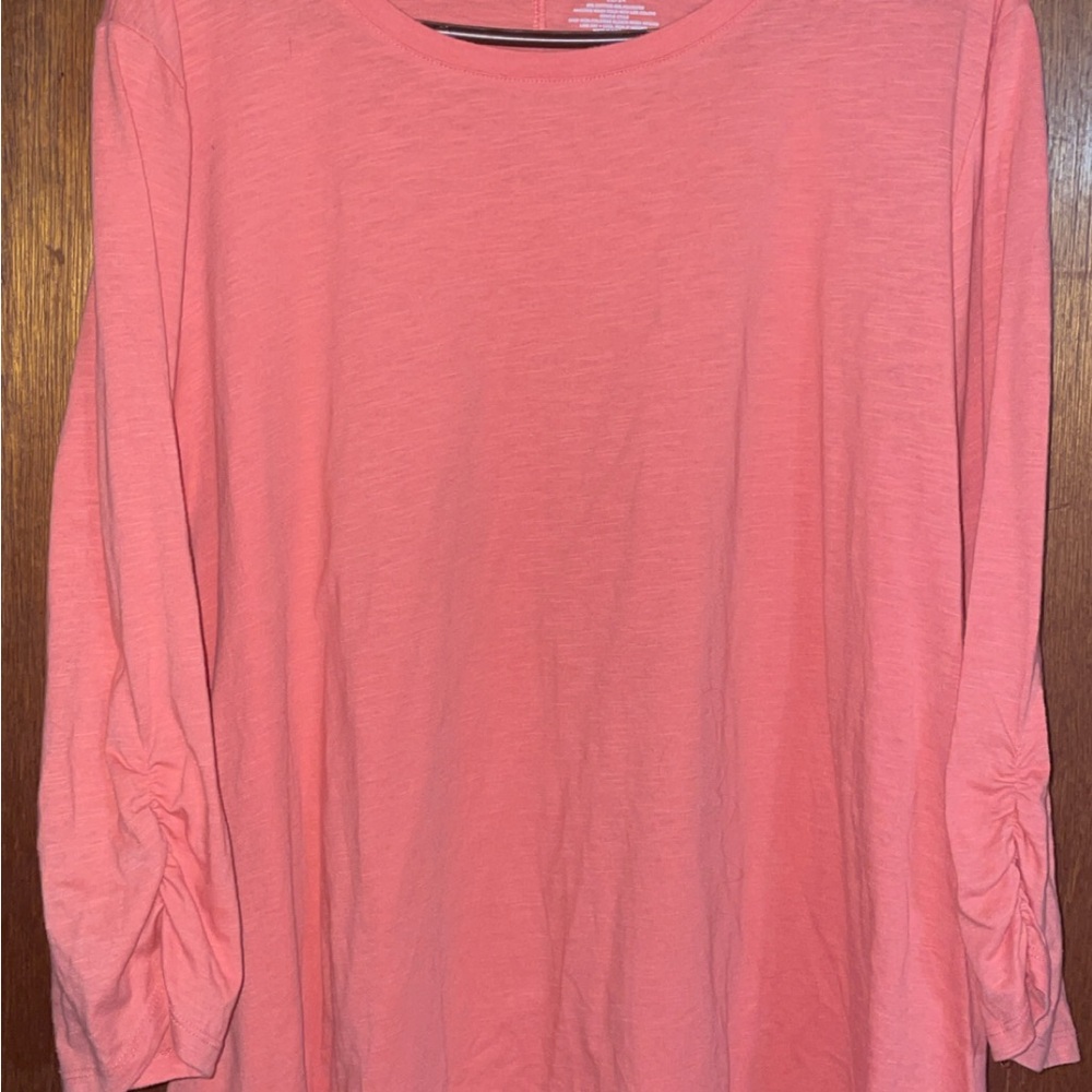 Lane Bryant Pink Ruched Long Sleeve Tee